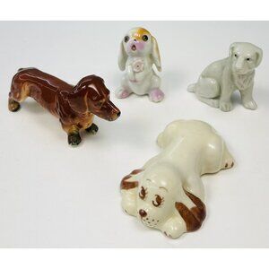 VTG Lot 4 Small Ceramic DOG FIGURINES 2"-4.5" Dachshund Lab Cocker Japan *READ*
